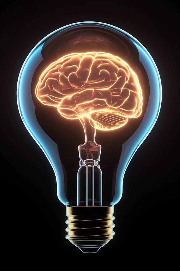 transparent light bulb with filament symbolizing the human brain